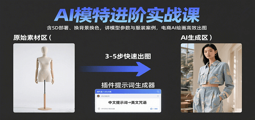 AI模特进阶实战课：含SD部署、换背景换色，讲模型参数与服装案例，电商AI绘画高效出图-万三聊项目