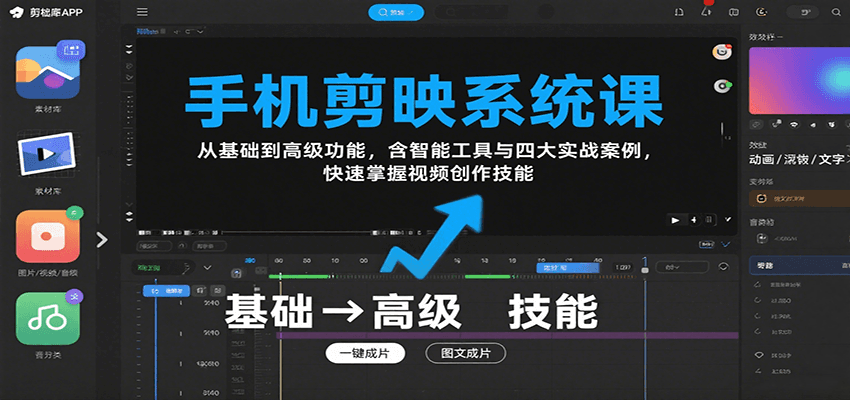 手机剪映系统课，从基础到高级功能，含智能工具与四大实战案例，快速掌握视频创作技能-万三聊项目