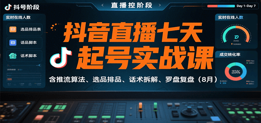 抖音直播七天起号实战课：含推流算法、选品排品、话术拆解、罗盘复盘(8月)-万三聊项目