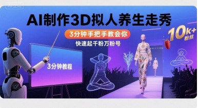 Ai制作3D拟人养生走秀，3分钟手把手教会你，快速起千粉万粉号-万三聊项目