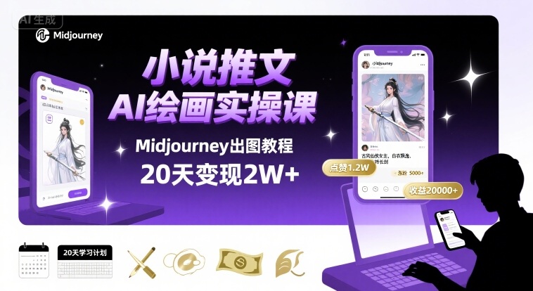 小说推文干货分享之AI绘画MJ出图实操课，用Midjourney做小说推文，20天挣2w-万三聊项目