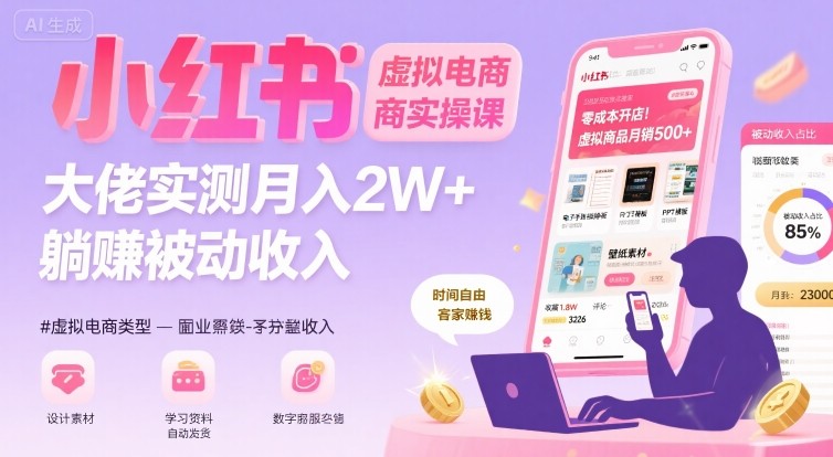 小红书虚拟电商，大佬实测月入2W+，实现被动收入-万三聊项目