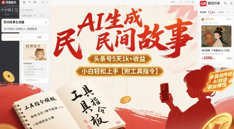 AI生成民间故事，头条号5天1k+，小白轻松上手【附工具指令】-万三聊项目