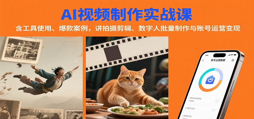 AI视频制作实战：含工具使用、爆款案例，讲拍摄剪辑、数字人批量制作与账号运营变现-万三聊项目