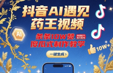 抖音AI遇见药王视频，条条10W赞，快速起千粉万粉号，傻瓜式制作教学-万三聊项目