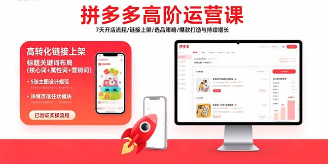 拼多多高阶运营课：7天开店流程/链接上架/选品策略/爆款打造与持续增长-万三聊项目