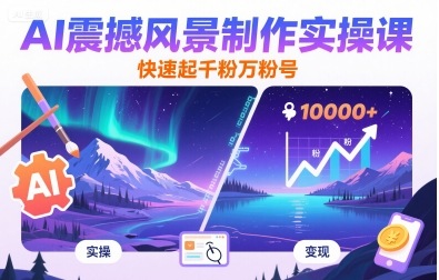 AI震撼风景制作实操课，快速起千粉万粉号-万三聊项目