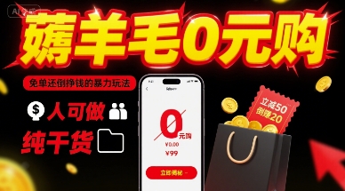 薅羊毛0元购，免单还倒挣钱的暴力玩法，人人可做，纯干货-万三聊项目
