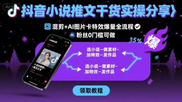 抖音小说推文干货实操分享，混剪+AI图片卡特效爆量全流程，0粉丝0门槛可做-万三聊项目