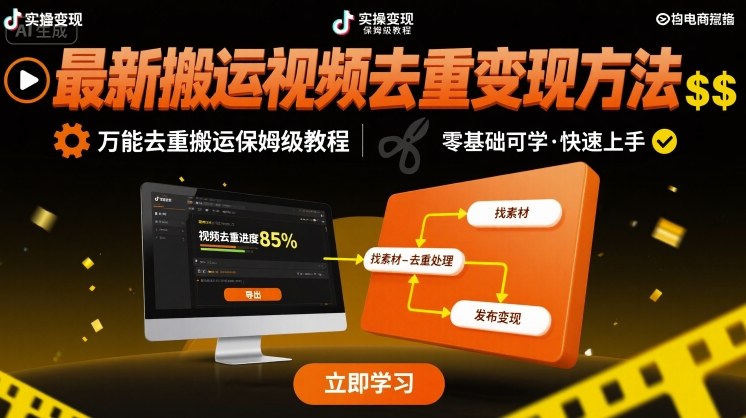 最新搬运视频去重变现方法，万能去重搬运保姆级教程-万三聊项目